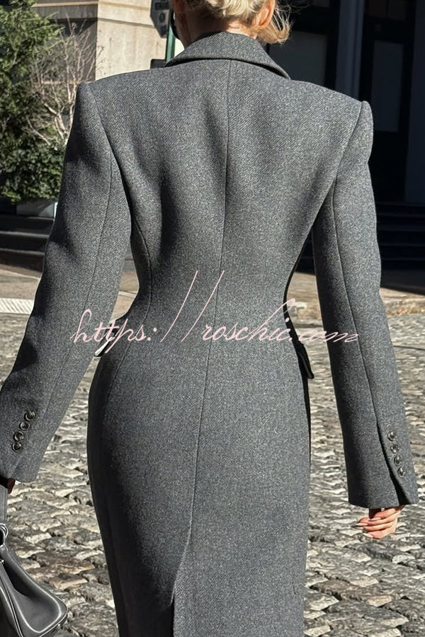 Elegant Lapel Long Sleeve Button High Waist Long Coat