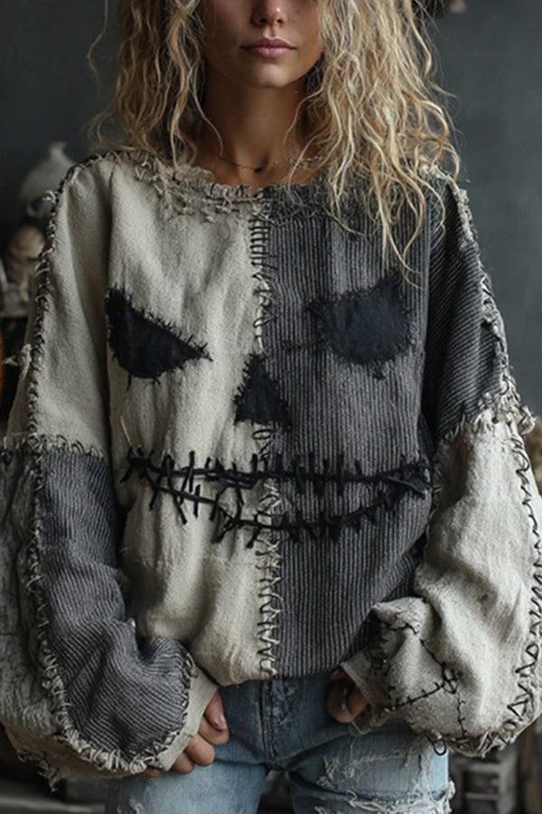 Halloween Print Loose Round Neck Long Sleeve Casual Sweatshirt