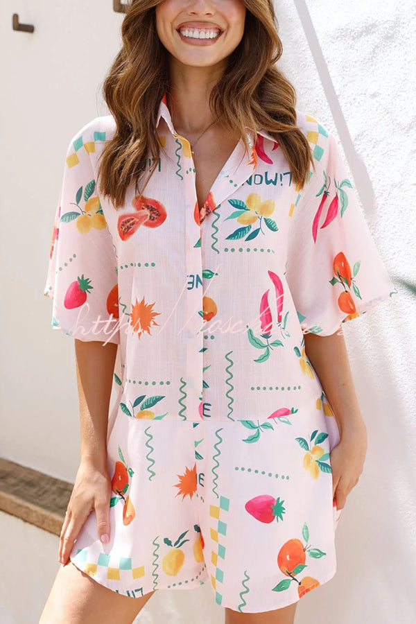 Sunshine Days Unique Print Button Loose Shirt Romper