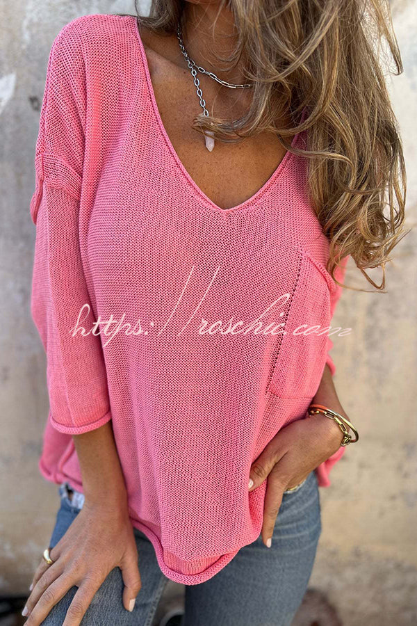 Autumn and Winter Knit V-neck Long Sleeve Pocket Casual Sweater