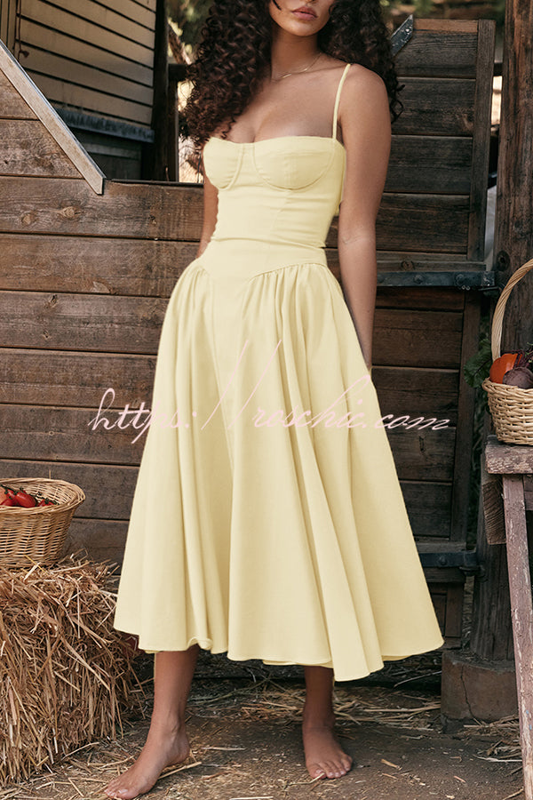 Solid Color Buttonless Bandeau Side Pocket Midi Dress