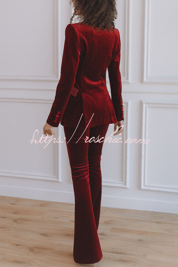 Delicate Daze Velvet Satin Lapel Button Up Long Sleeve Tapered Waist Blazer