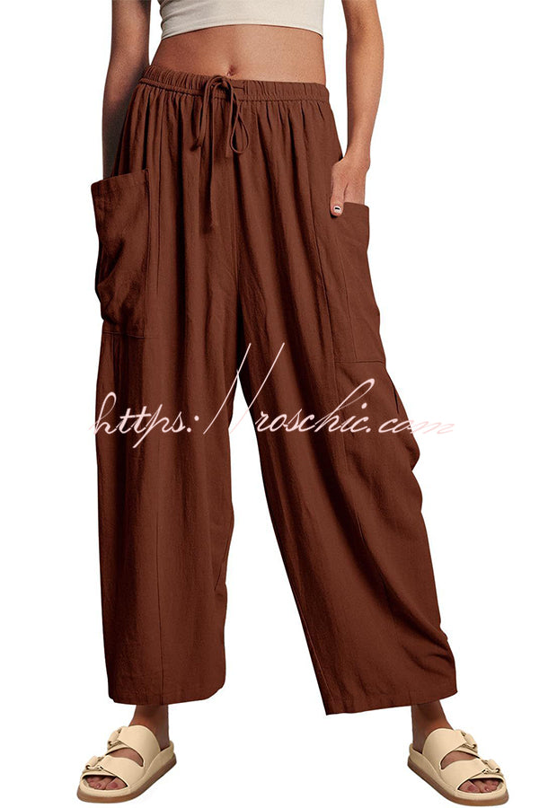 Diani Linen Blend Drawstring Waist Pocketed Loose Pants