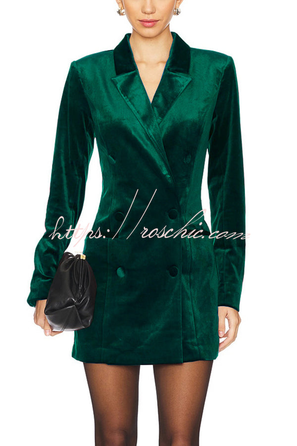 Holiday Soiree Solid Color Velvet Lapel Long Sleeve Blazer Mini Dress