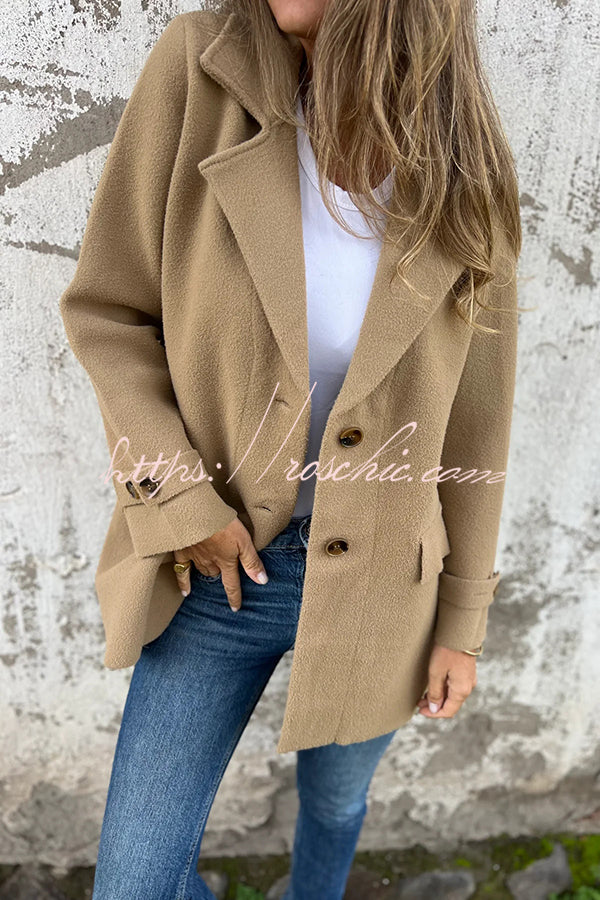 Solid Color Casual Lapel Long Sleeve Loose Woolen Jacket