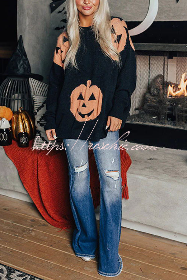Hey Pumpkin Knit Loose Pullover Halloween Sweater