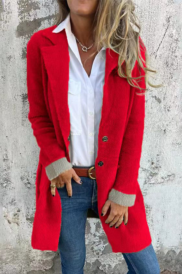 Fashion Lapel Pocket Single-breasted Casual Mid-length Coat