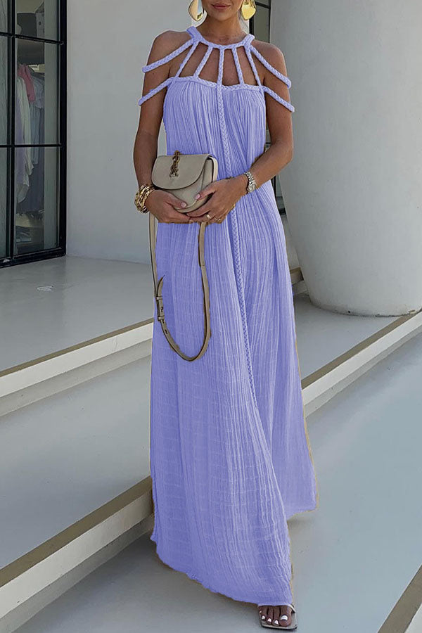 formal dress with braids Modern and Sophisticated Linen Blend Draped Braids Cover Up Maxi Dress, Purple / ONE-SIZE