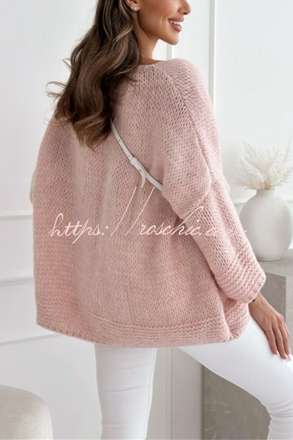 Solid Color Loose V-neck Casual Knitted Sweater