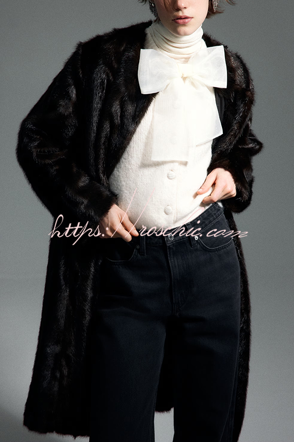 Cozy Sweet Darling Knit Sheer Organza Bow Neck Short Puff Sleeve Button Cardigan