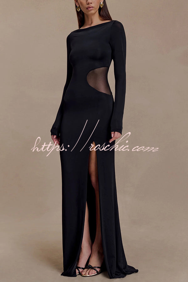 Fashion Long-sleeved Slim Sexy Hollow Slit Maxi Dress