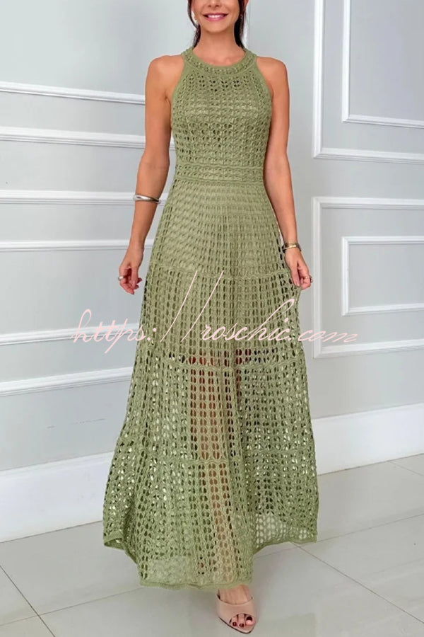 Mariane Crochet Knit Round Neck Texture A-line Maxi Dress