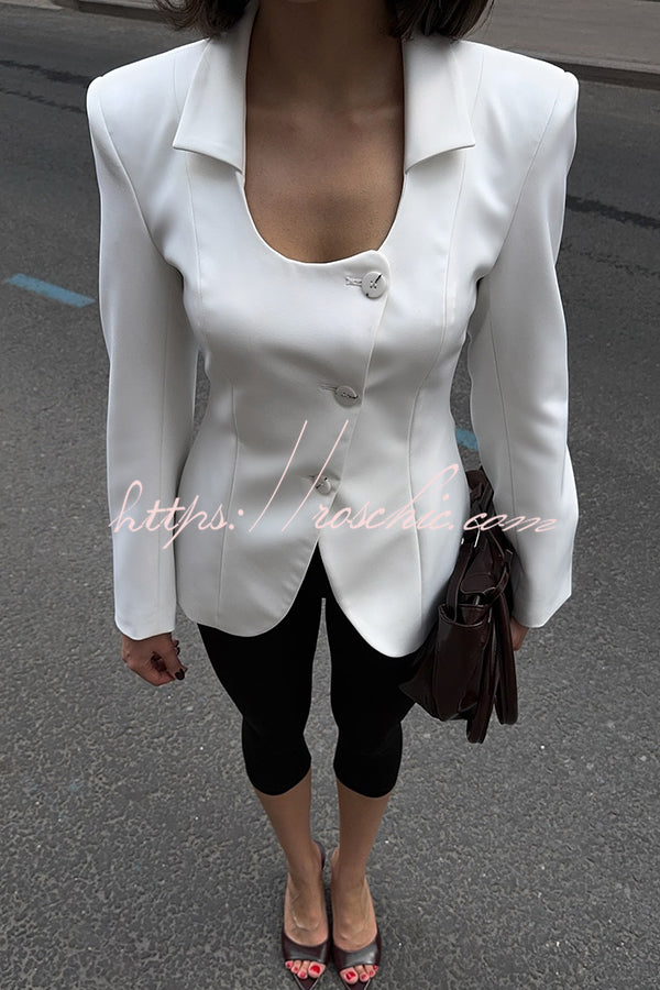 Solid Color Lapel Long Sleeve Casual Button Blazer