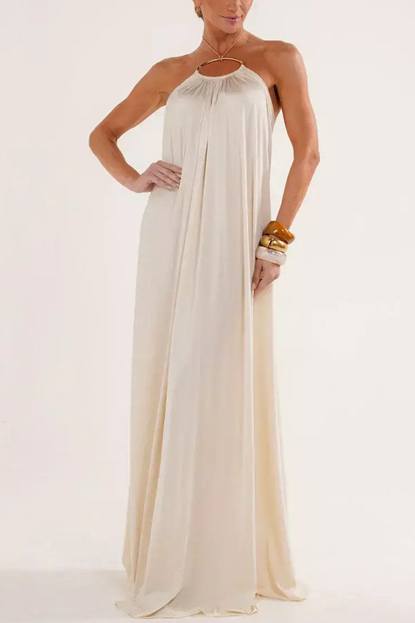 Ocean Goddess Metal Circular Chain Halter Backless Vacation A-line Ma   roschic