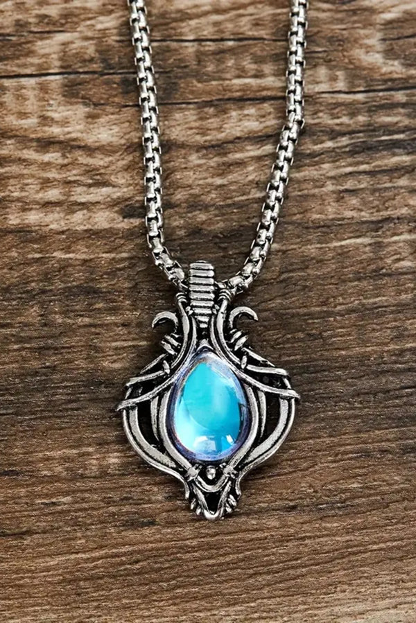 Vintage Moonstone Hollow Water Drop Pendant Necklace