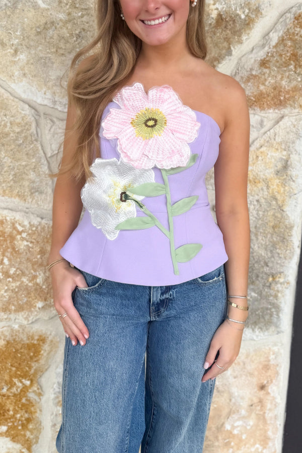 Create Beauty Flower Appliques Off Shoulder Tailored Waist Tank