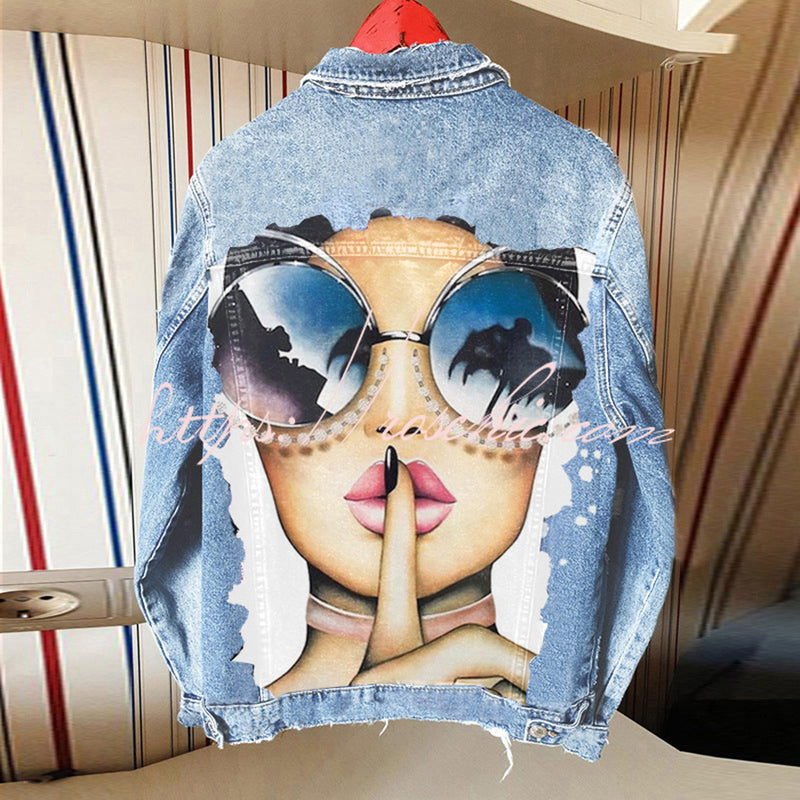 Halloween Print Long Sleeve Denim Jacket