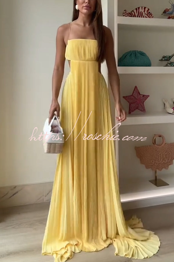 Butter Moment Pleated Cutout Waist A-line Slip Maxi Dress