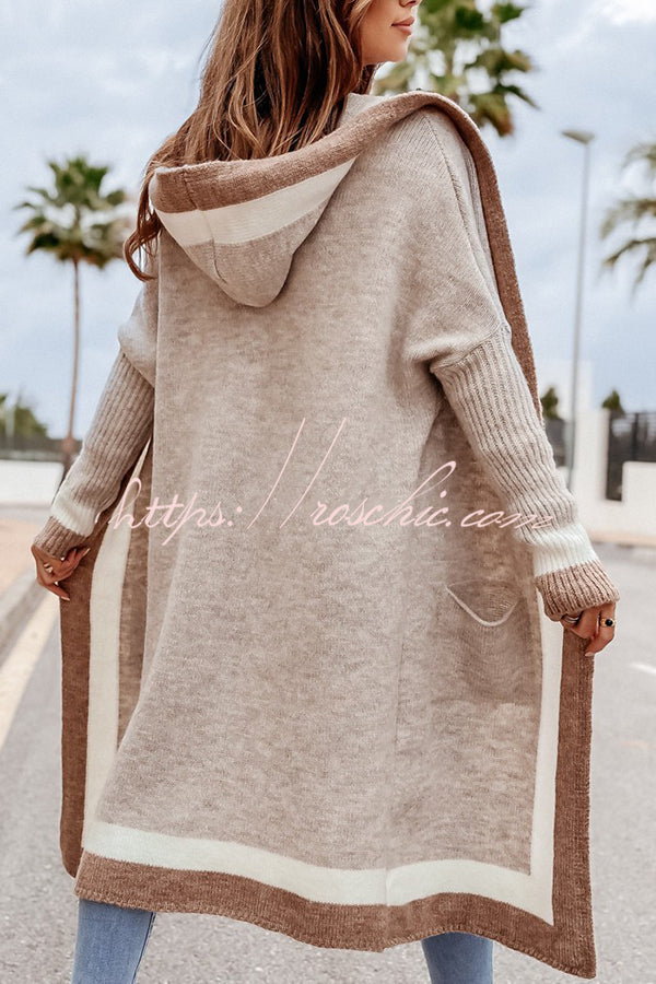 Catch Your Gaze Colorblock Pocket Hooded Long Cardigan