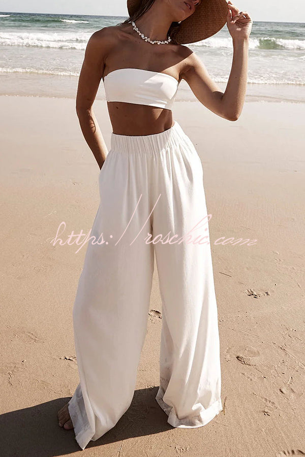 Billie Linen Blend High Rise Elastic Waist Pocketed Wide Leg Pants