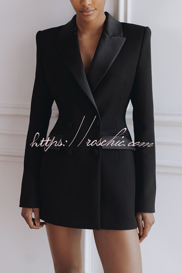Modern Evening Gown Satin Lapel Button Long Sleeve Tuxedo-style Blazer Mini Dress