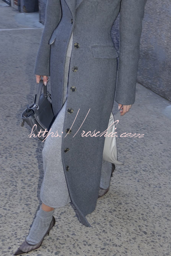 Elegant Lapel Long Sleeve Button High Waist Long Coat