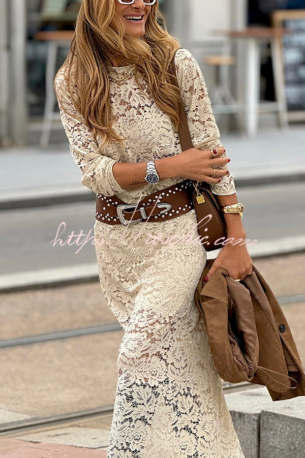 Hippie Elegance Lace Long Sleeve Crewneck Maxi Dress