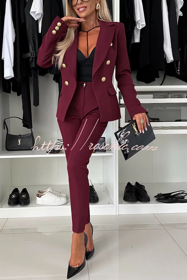 Feeling of Confidence Metal Button Long Sleeve Lapel Blazer