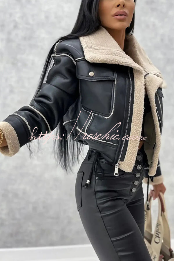 Stylish Lambswool Short Zipped Biker Jacket