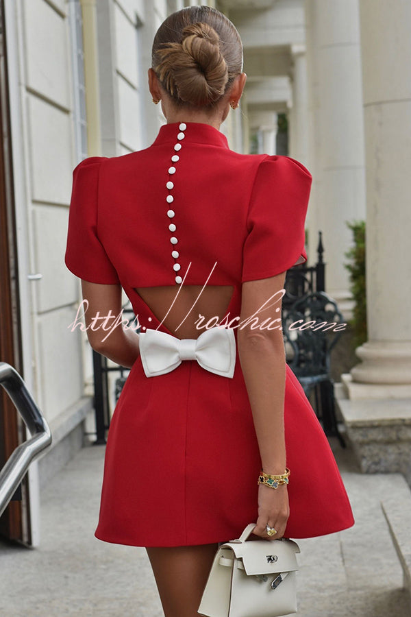Sweet Moment Slit Short Sleeve Backless Removable Satin Bow Mini Dress Sweet Moment Slit Short Sleeve Backless Removable Satin Bow Mini Dress