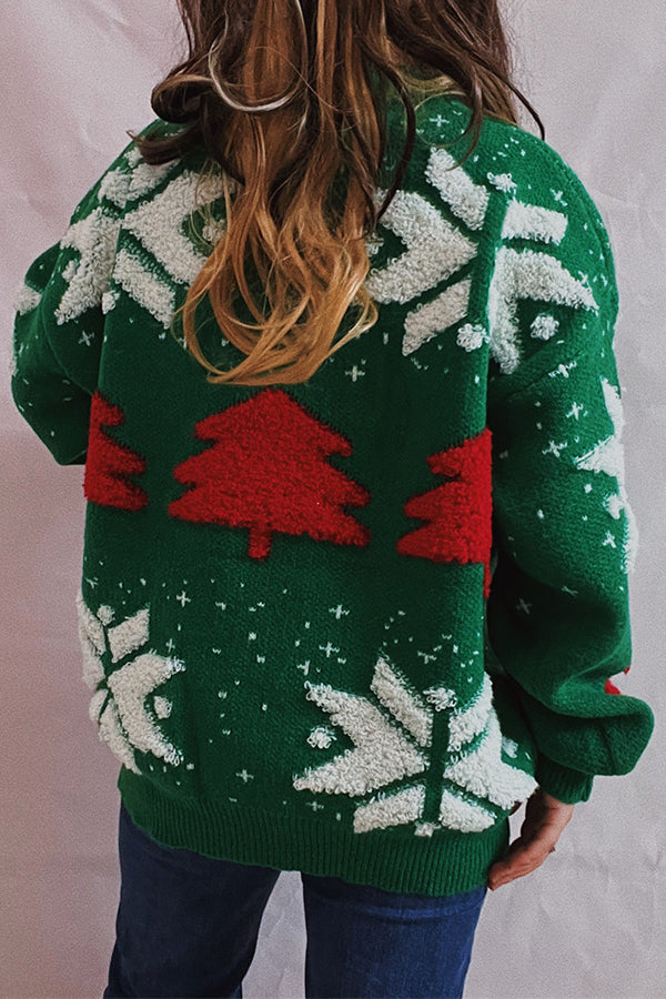 Christmas Pattern Knitted Crew Neck Long Sleeved Sweater