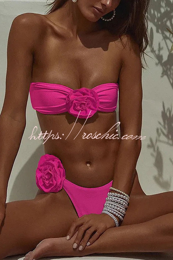 Strapless Three Dimensional Flower Bikini