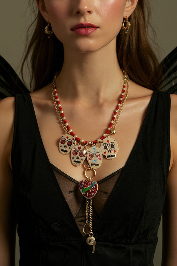 Fashionable Colorful Metal Skull Pendant Necklace
