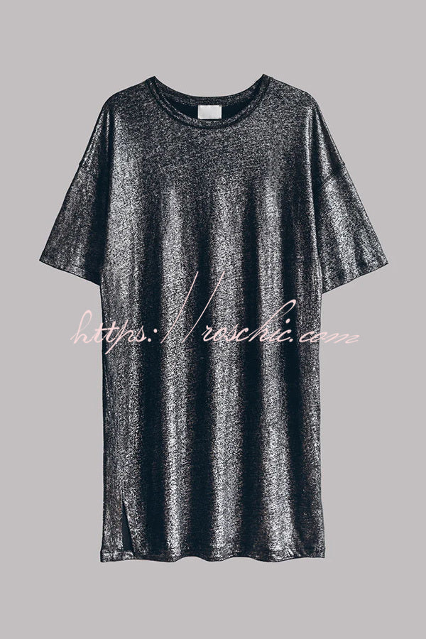 The Dark Sparkly Relaxed Slit T-shirt Mini Dress