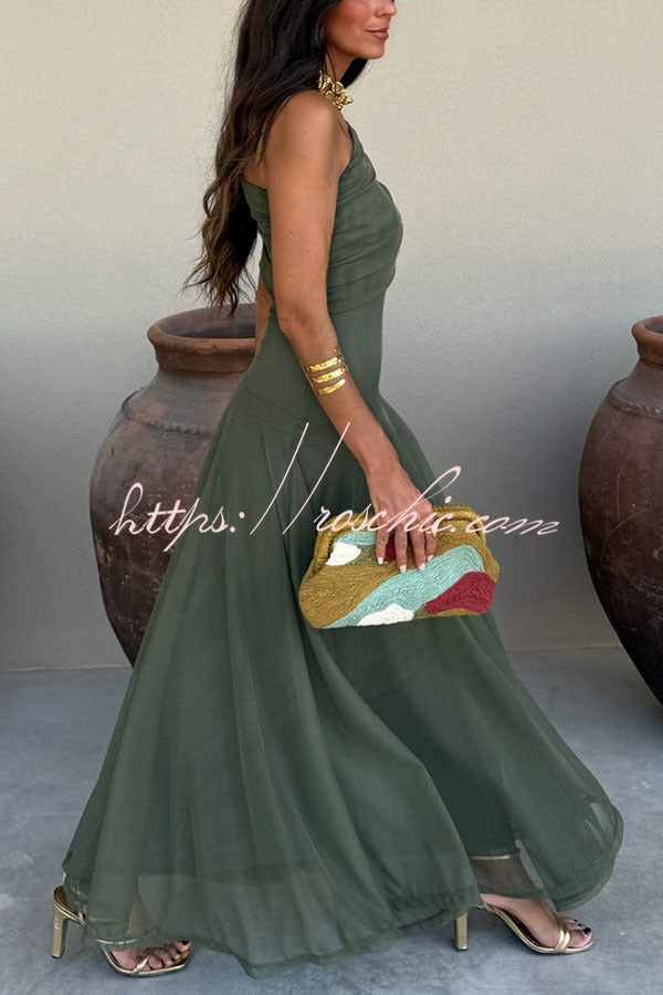 in my arms ruched mesh maxi dress In My Arms Mesh Ruched Strapless Paneled Drape Flare Maxi Dress – roschic