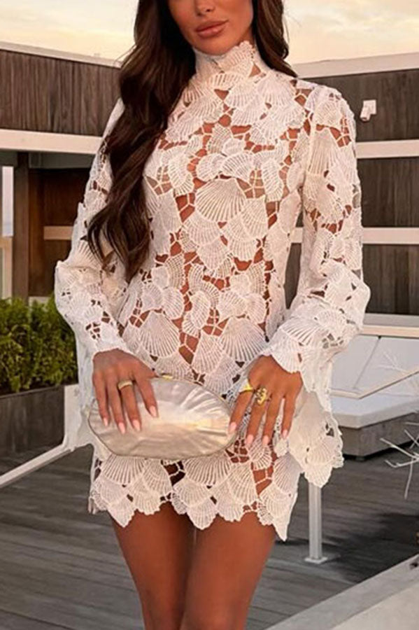 seashell crochet dress Bardot Andoni White Seashell Crochet Midi Dress
