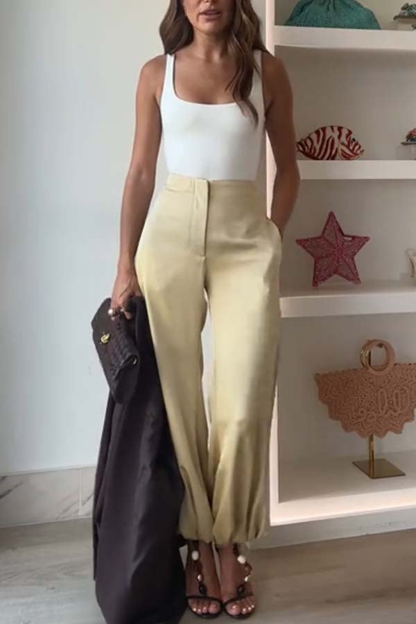 City Phantom Satin High Rise Pocket Aladdin Bloomers Pants