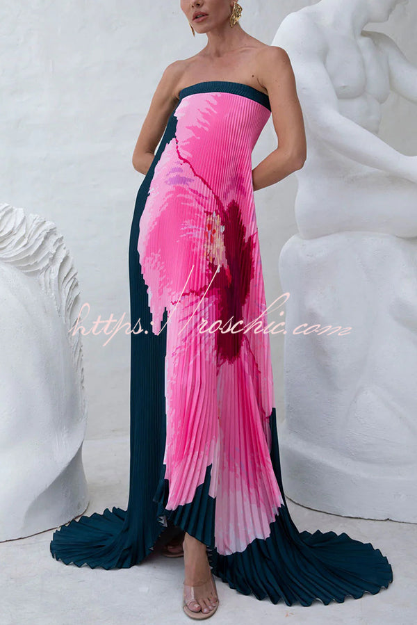 All about Her Pleated Floral Print Off Shoulder A-line Maxi Dress
