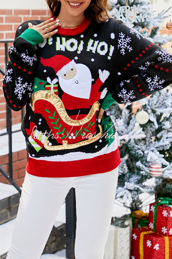 Christmas Print Crew Neck Long Sleeve Sweater