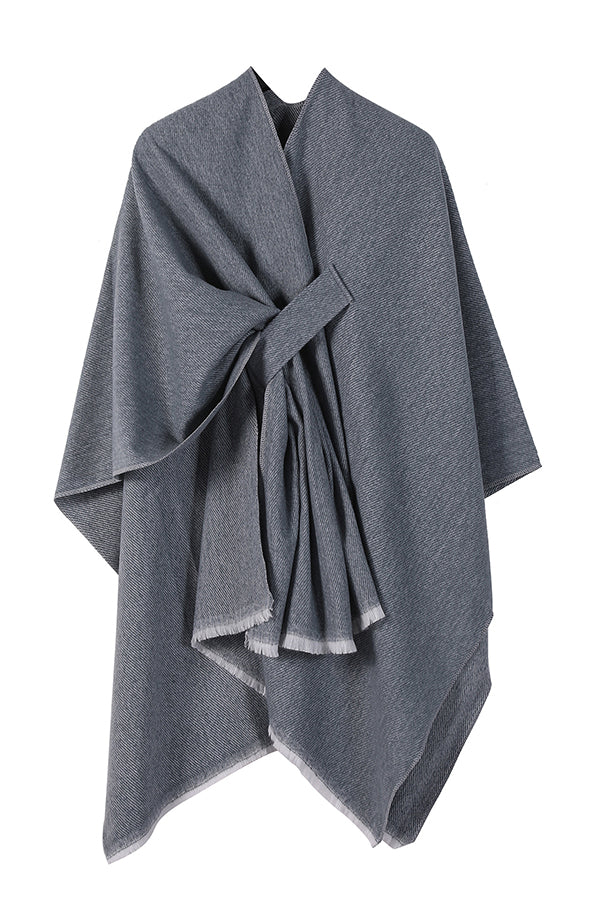 Solid Color Loose Casual Knitted Shawl Cape