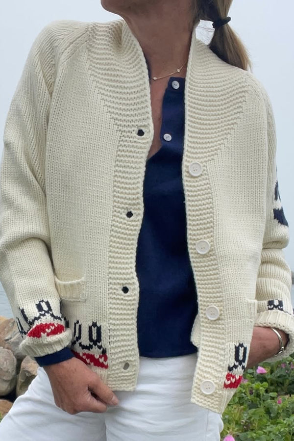 Fashion Lobster Print Casual Long Sleeve Knit Cardigan