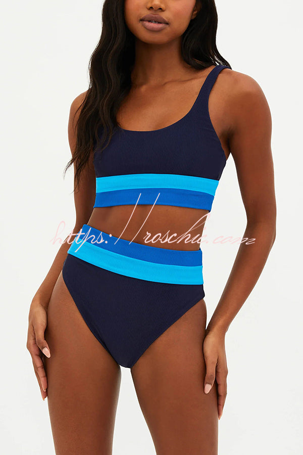 Zephyra Ribbed Color Block Tank High Rise Stretch Bikini Swimsuit