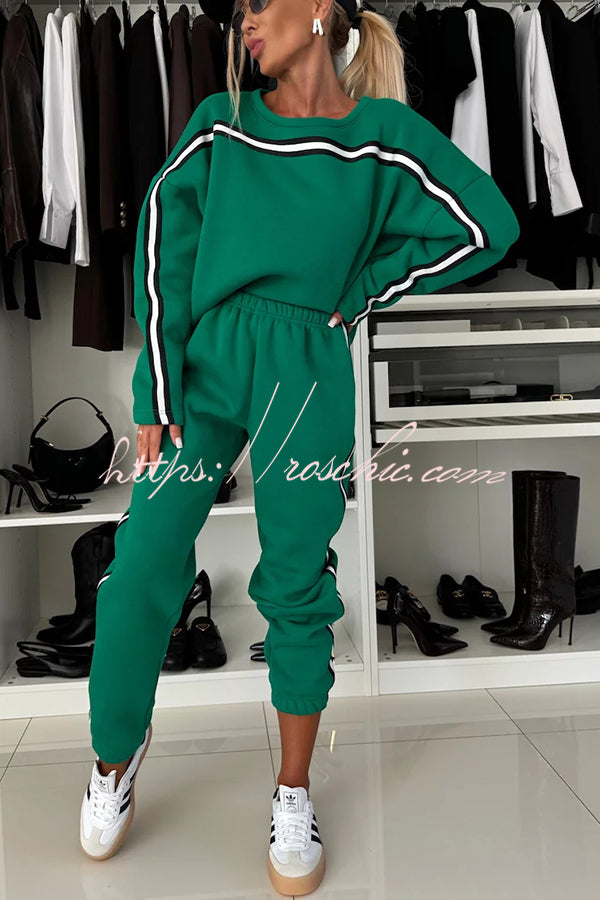 New Trail Striped Sweatshirt and Elastic Waist Pocket Sporty Pants Set