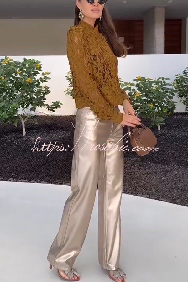 Ceyvan Metallic Fabric High-waist Pocket Straight Leg Stretch Pants