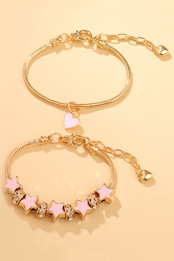Pink Star Heart Pendant with Diamond Double Circle Bracelet