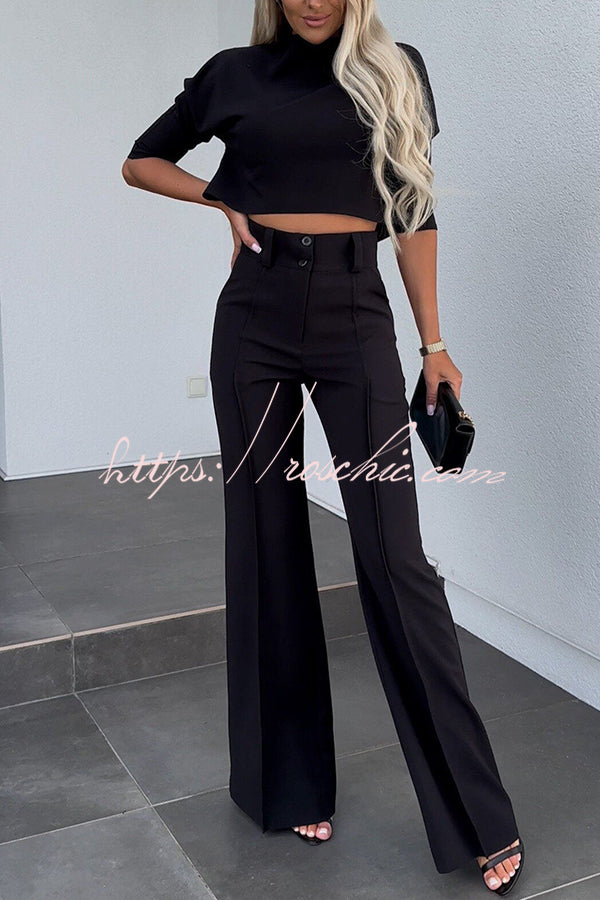 Luisa High Neck Half Sleeve Crop Top and High Rise Pocketed Flare Pants Set