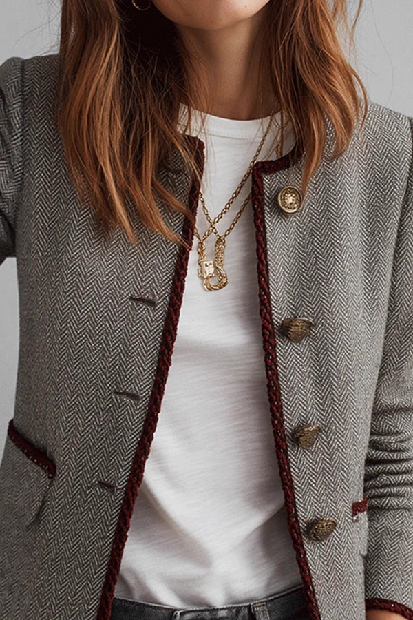 Elegant Round Neck Long-sleeved Button Casual Jacket