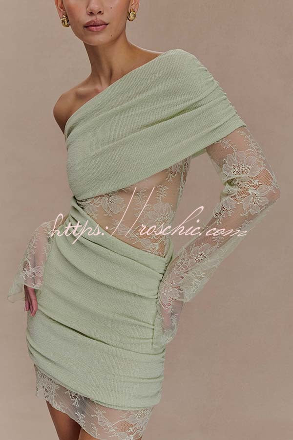 Fashion Lace Panel Long Sleeve Slim Fit Knit Mini Dress