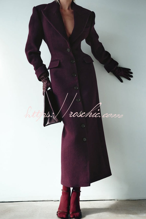 Elegant Lapel Long Sleeve Button High Waist Long Coat