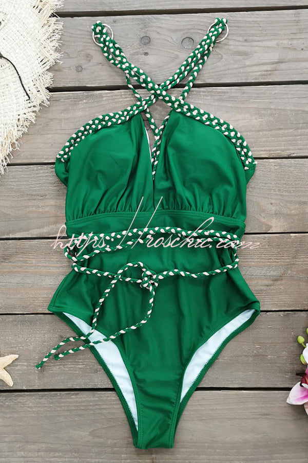 Sexy V-neck Cross-tie Elastic One-piece Swimsuit